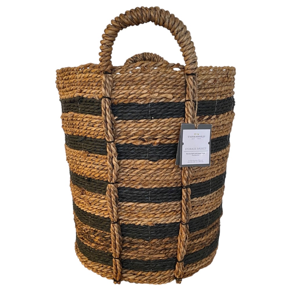 Threshold Tall Woven Striped Basket With Handles Black/Natural